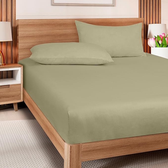 ROYALE LINENS 300 Thread Count 100% Long Staple Combed Cotton Fitted Sheet Twin - Super Soft Deep Pocket Bottom Sheet - Fitted Sheets Only - Elastic Sheets (Twin, Sage Green)