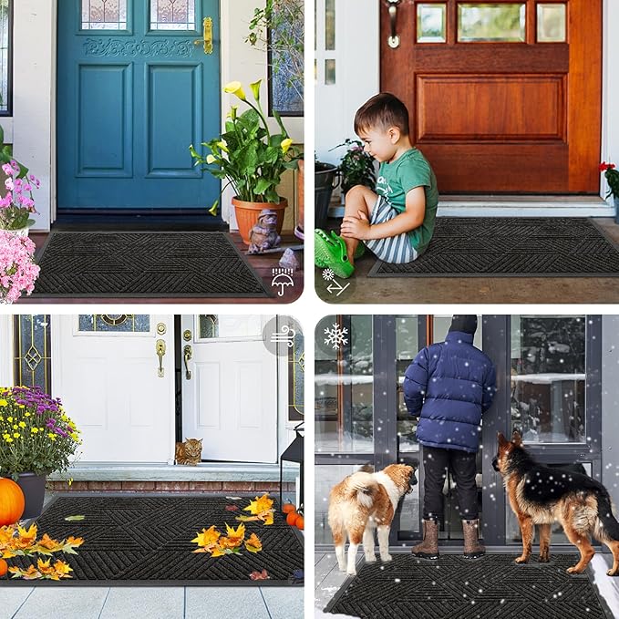 Smiry Front Door Mat Outside Entrance, Heavy Duty Sturdy Natural Rubber Doormat, Trap Dirt and Moisture, Easy Clean Low Profile Mats for Indoor Outdoor Entry, Irregular Triangle (47x32, Charcoal)