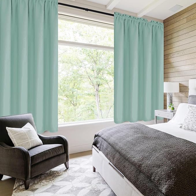 DWCN Blackout Curtains for Living Room Thermal Insulated, Energy Saving & Noise Reducing Bedroom Curtains, Sage Green, W 42x L 54 Inch, Set of 2 Rod Pocket Curtain Panels