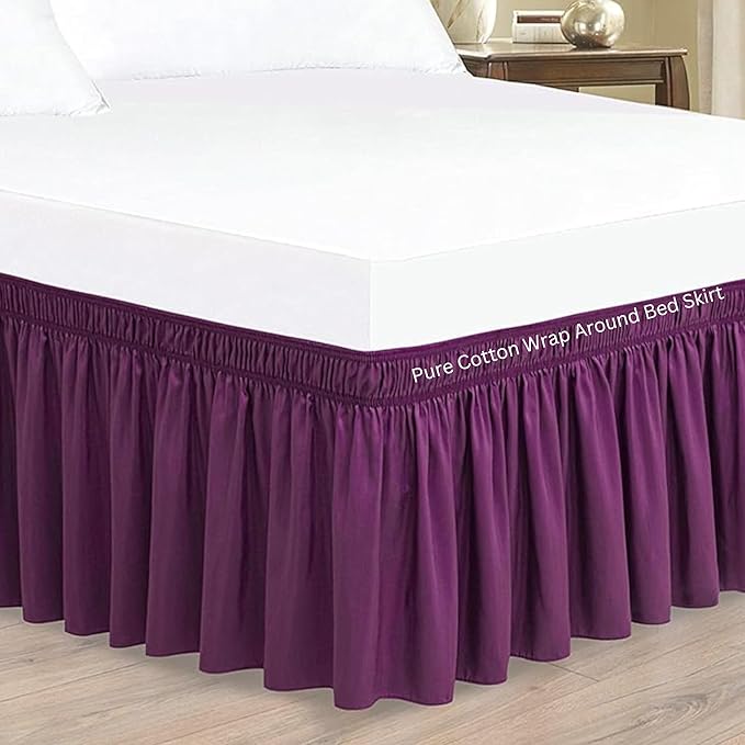 Purple Wrap Around Bed Skirts with 16" Drop - Three Sides Fabric Adjustable Elastic Dust Ruffle Silky Soft -600 TC Stretchy Bed Skirt-King XL(78"X 84") Purple