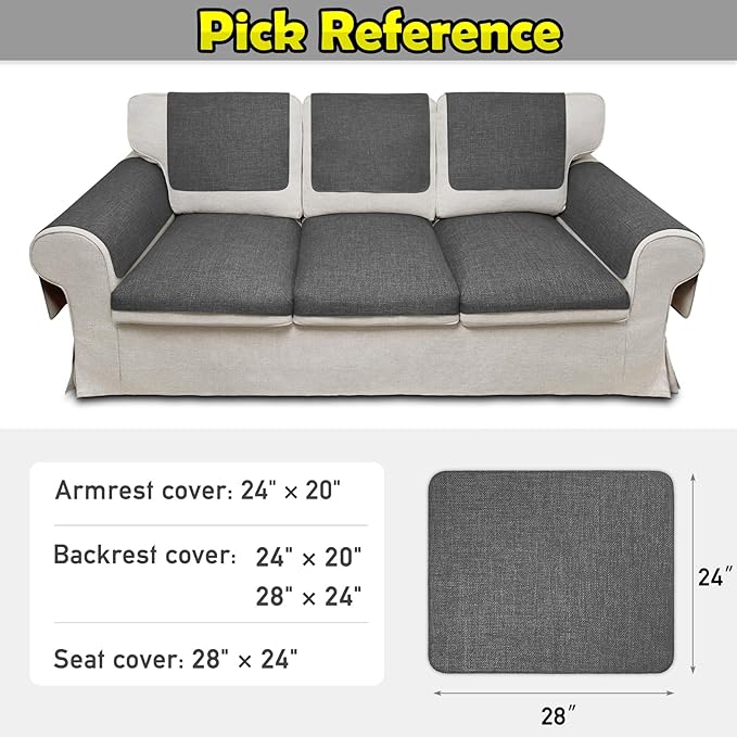 Couch Arm Covers, Waterproof Armrest Cover for Sofa, Armchair, Loveseat, Non-Slip Recliner Arm Cover, Sofa Arm Covers, Headrest Covers, Arm Chair Covers Set of 2 (Dark Gray, 28"×24")