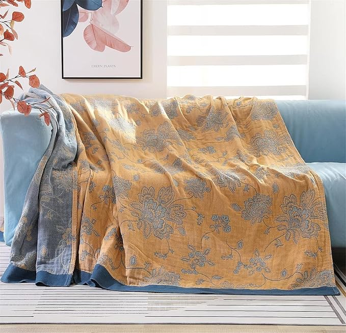 MSGKV Boho Throw Blanket Fall Blanket 100% Cotton Boho Couch Cover,Versatile Knit Woven Blankets,Super Soft Warm & Decorative Blankets for Chair Bed Sofa and Living Room,60''Wx 80''L