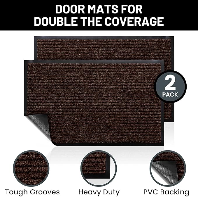 Sierra Concepts Front Door Mat Welcome Floor Mats - Entryway Indoor Outdoor Entrance Doormat, Patio, Porch, Muddy Shoe, Inside Outside Low Profile, 30x17 inches, 2-Pack Dark Brown