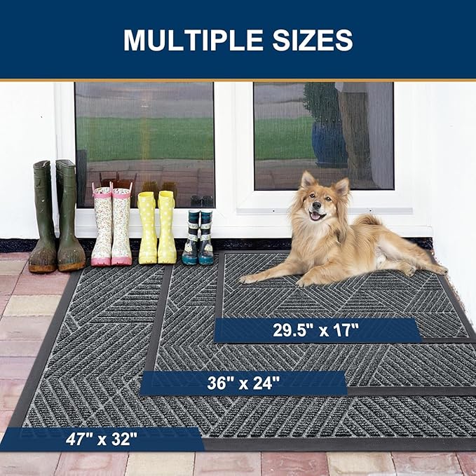Smiry Front Door Mat Outside Entrance, Heavy Duty Sturdy Natural Rubber Doormat, Trap Dirt and Moisture, Easy Clean Low Profile Mats for Indoor Outdoor Entry, Irregular Triangle (47x17, Grey)
