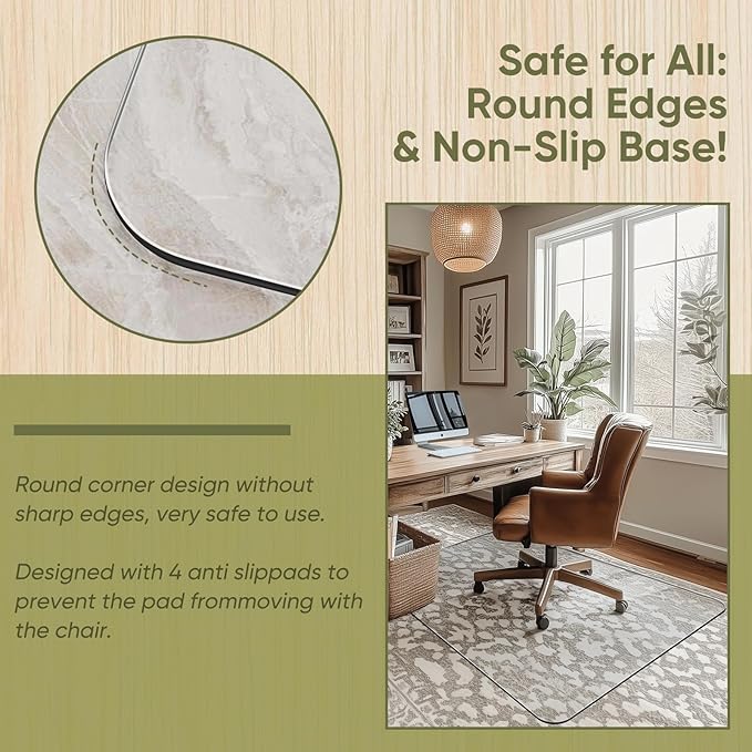 Office Chair Mat for Carpet & Hardwood, Upgraded 29" x 42" Dual Use Tempered Glass Chair Mat for Chair and Footrest Under Desk