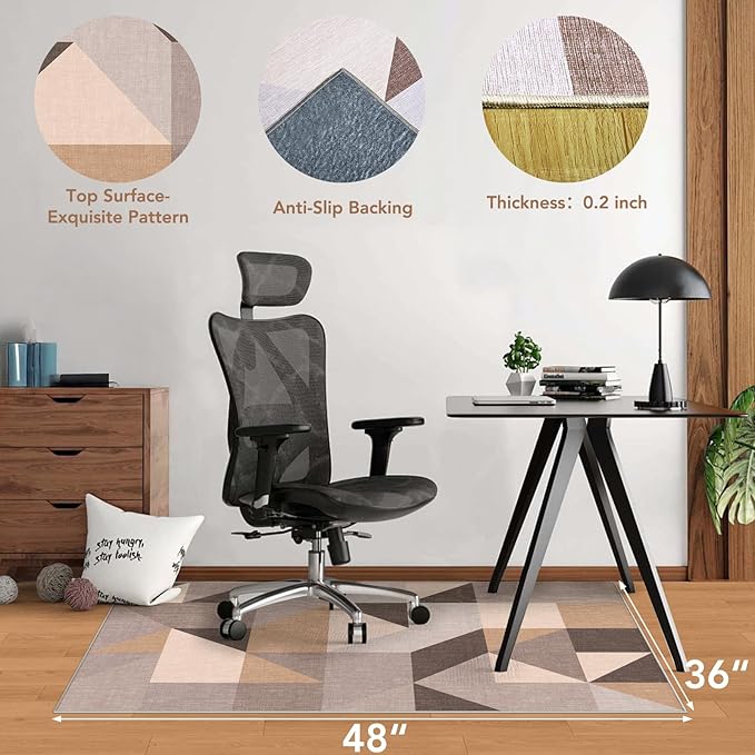 Office Chair Mat for Hardwood Floor&Tile Floor,36"x48" Heavy Duty Desk Chair Mat for Hard Floors,Under Desk Rug for Rolling Computer Chair,Anti Slip,Low Pile Carpet Floor-Light Geometry
