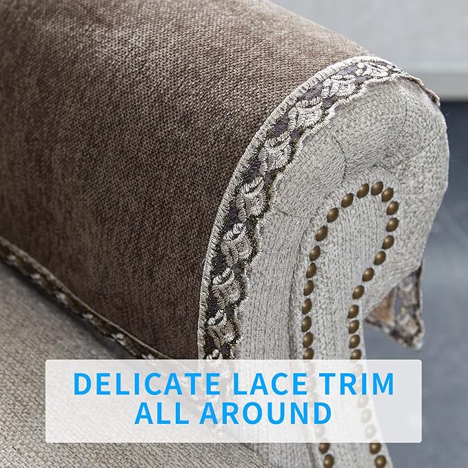 MINJIATEX Couch arm Covers,Non-Slip lace Sofa arm Covers Set of 2 Washable Sofa armrests Covers for Living Room Recliner Chair arm Cover Protectors for Leather Sofa armrest slipcover (HZW-Brown)