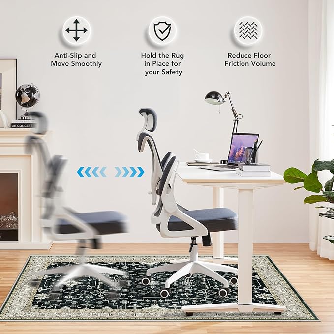 Office Chair Mat for Hardwood Floor&Tile Floor,36"x48" Heavy Duty Desk Chair Mat for Hard Floors,Under Desk Rug for Rolling Computer Chair,Anti Slip,Low Pile Carpet Floor-Frame Black White