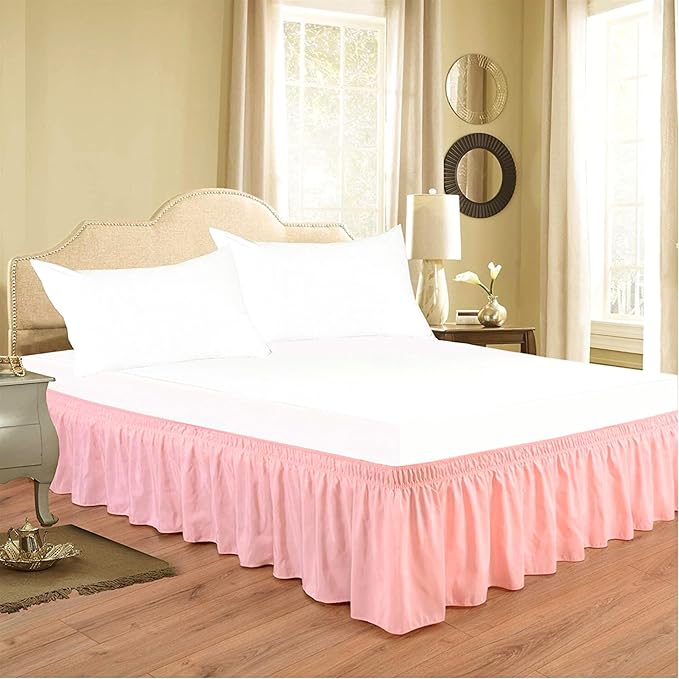Peach Wrap Around Bed Skirts with 16" Drop - Three Sides Fabric Adjustable Elastic Dust Ruffle Silky Soft -600 TC Stretchy Bed Skirt-Short Queen(60"X 75") Peach