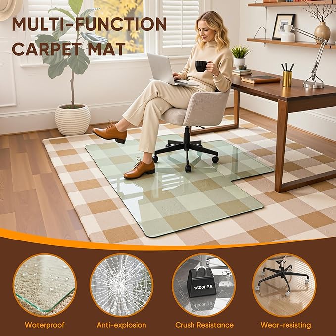 Antok Irregular Tempered Glass Chair Mat, 45"x53" Office Chair Mat for Carpet & Hardwood Floors, Heavy Duty 0.2" Desk Chair Mat for Smooth Rolling at Home or Office
