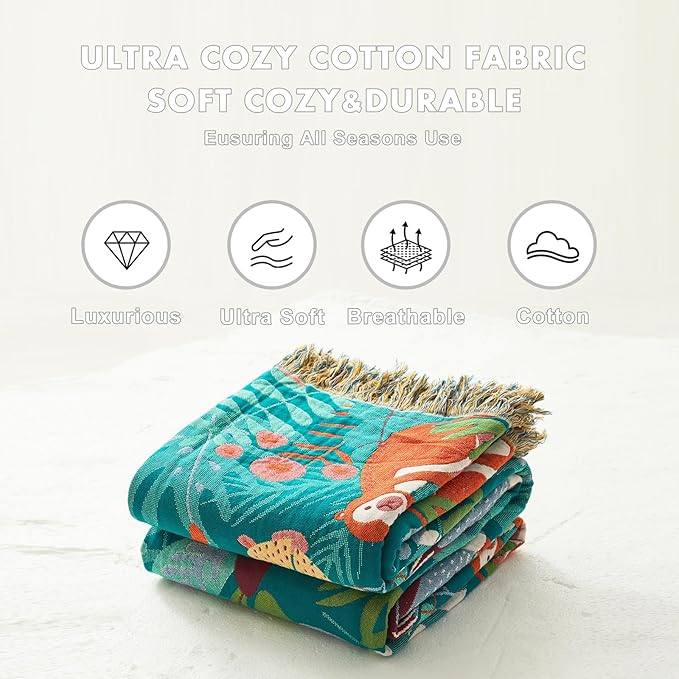 MSGKV Throw Blanket for Couch Cotton Animals Blanket 50"x60" Sofa Chair Blankets Muslin Breathable Lightweight Farmhouse Blankets Home Decor All Seasons
