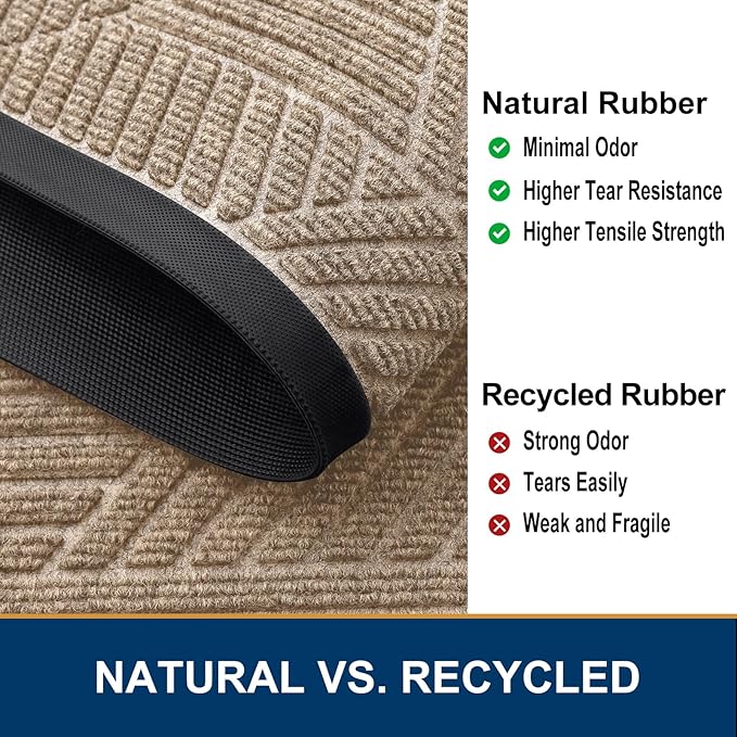 Smiry Front Door Mat Outside Entrance, Heavy Duty Sturdy Natural Rubber Doormat, Trap Dirt and Moisture, Easy Clean Low Profile Mats for Indoor Outdoor Entry, Irregular Triangle (29.5x17, Mixed Camel)