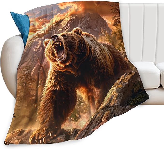 Bear Animal Throw Blanket - Gifts and Decor for Cabin, Girls, Women, Boys, Men - Soft Warm Cozy Fleece for Couch, Sofa, Bed 60"x50"