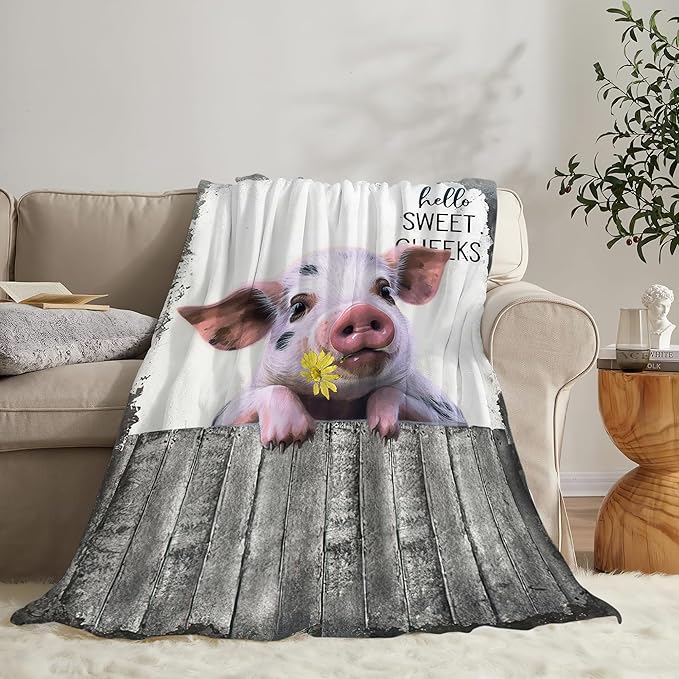 Funny Pig Farm Throw Blanket - Soft, Warm, Cozy Fleece for Couch, Sofa, Bed - 60"x50" for Girls, Women, Men, Boys