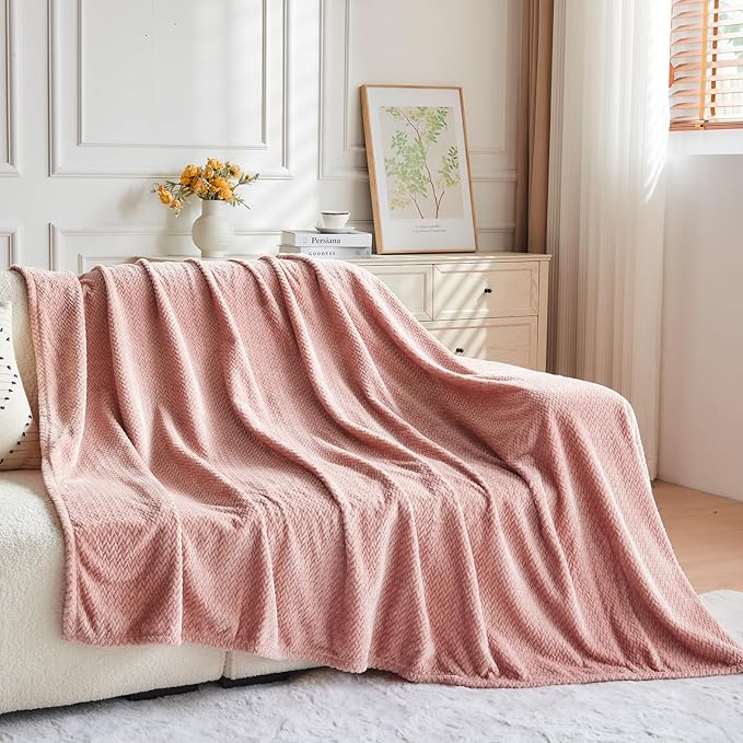 NEWCOSPLAY Super Soft Twin Blanket Dusty Pink Premium Silky Flannel Fleece Leaves Pattern Lightweight Bed Blanket All Season Use (Dusty Pink, Twin(60"x80"))