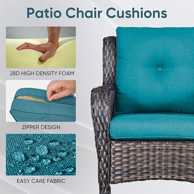 10-Piece Outdoor Patio Cushion Set - Fade & Water Resistant with Removable Olefin Cover, 22x24x4 Inch Memory Foam Cushions for Wicker Sectional Sofa – Peacock Green/Buckle