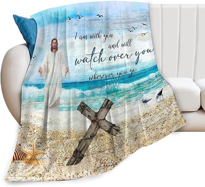 Christian Jesus Blanket Christian Gifts for Women & Men Religious Cross Throw Blanket Jesus Blanket for Kids Adults Soft Warm Cozy Fleece Blanket for Couch Sofa Bed 50"x60"