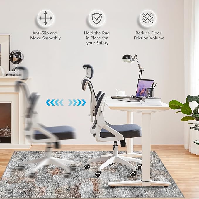 Office Chair Mat for Hardwood Floor&Tile Floor,48"X 60" Heavy Duty Desk Chair Mat for Hard Floors,Under Desk Rug for Rolling Computer Chair,Anti Slip,Low Pile Carpet Floor-Abstract Grey