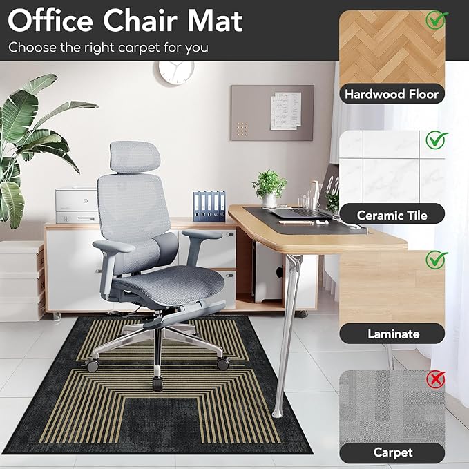 Office Chair Mat for Hardwood Floor&Tile Floor,36"X 48" Heavy Duty Desk Chair Mat for Hard Floors,Under Desk Rug for Rolling Computer Chair,Anti Slip,Low Pile Carpet Floor-Geo Black