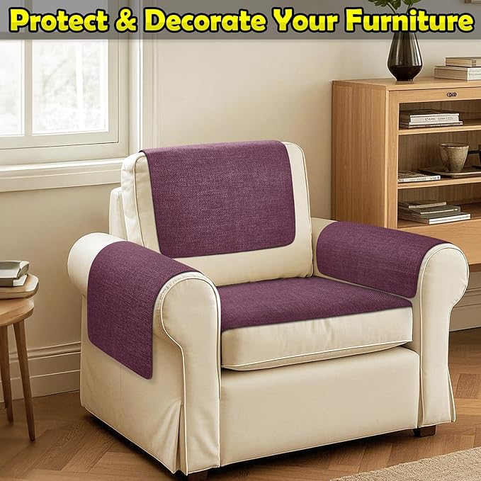 Couch Arm Covers, Waterproof Armrest Cover for Sofa, Armchair, Loveseat, Non-Slip Recliner Arm Cover, Sofa Arm Covers, Headrest Covers, Arm Chair Covers Set of 2 (Burgundy, 24"×20")