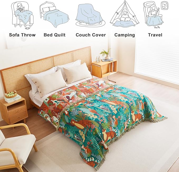 MSGKV Throw Blanket for Couch Cotton Animals Blanket 50"x60" Sofa Chair Blankets Muslin Breathable Lightweight Farmhouse Blankets Home Decor All Seasons