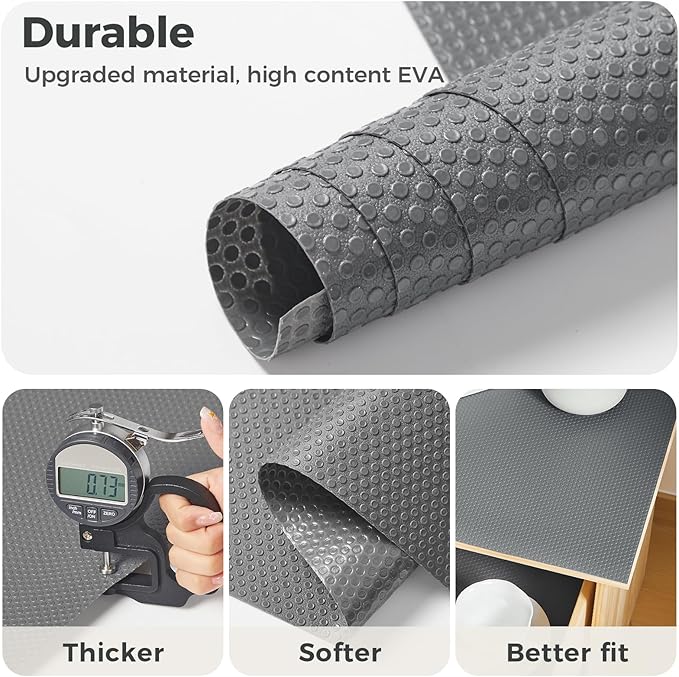 100% EVA Shelf Liner for Kitchen Cabinet, 18" x 360" Drawer Liners Non Adhesive Non Slip Waterproof Plastic Paper, Dresser Pantry Bathroom Refrigerator Protector, Grey