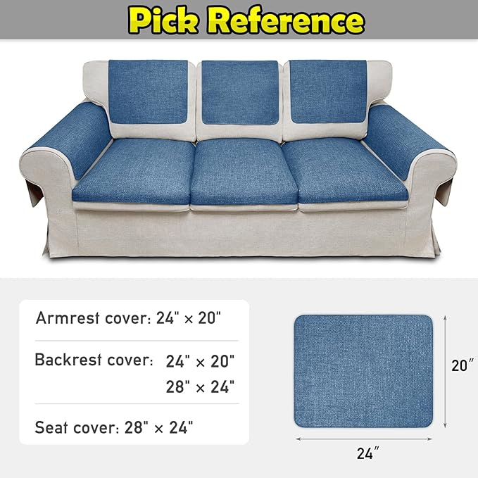 Couch Arm Covers, Waterproof Armrest Cover for Sofa, Armchair, Loveseat, Non-Slip Recliner Arm Cover, Sofa Arm Covers, Headrest Covers, Arm Chair Covers Set of 2 (Navy Blue, 24"×20")