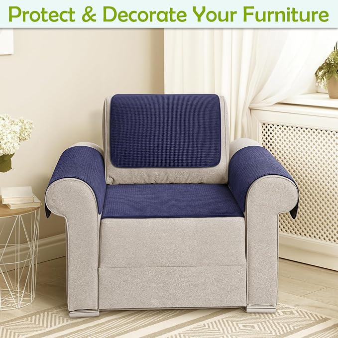 Couch Arm Covers, Sofa Arm Covers, Waterproof Armrest Cover for Sofa, Armchair, Loveseat, Non-Slip Recliner Arm Cover, Sofas Headrest Cover, Arm Chair Covers Set of 2 (Navy Blue, 26"×26")