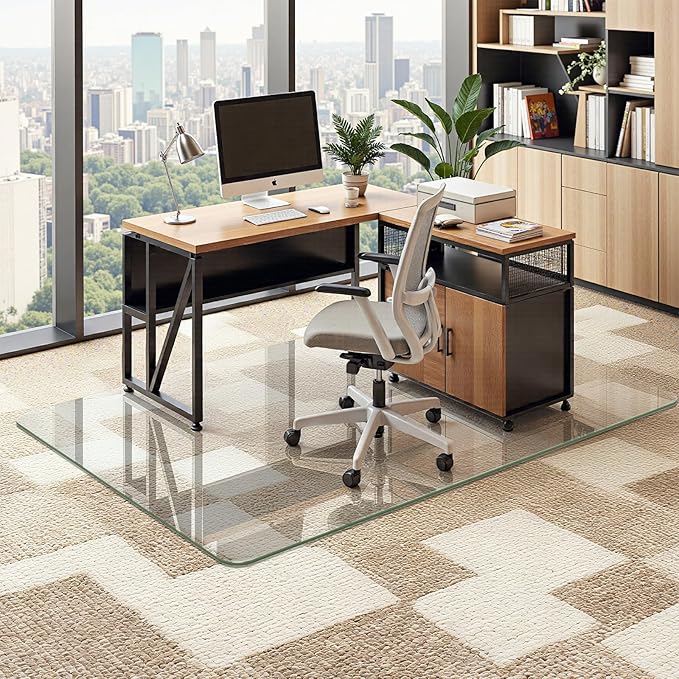Office Chair Mat for Carpet & Hardwood, Upgraded 48" x 72" Tempered Glass Chair Mat for Office Home, with 4 Anti-Slip Pads