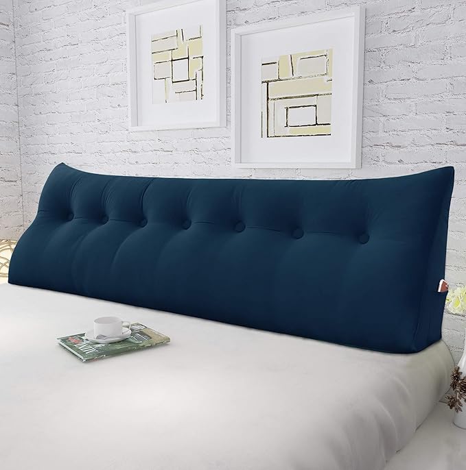 Wedge Headboard Pillow Dorm Room Reading Pillow Back Support for Sitting Up in Bed Bolster Lumbar Cushion Body Positioning Bedrest Velvet 76in Navy Blue King