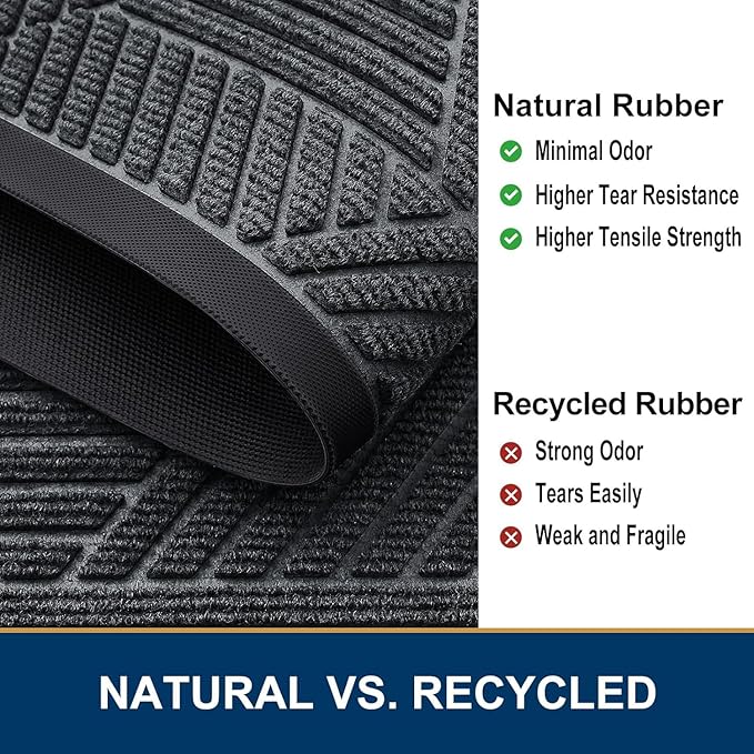 Smiry Half Circle Front Door Mat Outside Entrance, Heavy Duty Sturdy Natural Rubber Doormat, Trap Dirt and Moisture, Low Profile Mats for Indoor Outdoor Entry, Irregular Triangle (36x24, Grey)