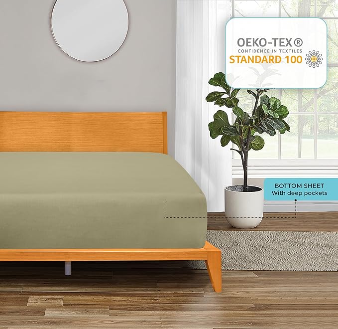 ROYALE LINENS 300 Thread Count 100% Long Staple Combed Cotton Fitted Sheet California King - Super Soft Deep Pocket Bottom Sheet - Fitted Sheets Only - Elastic Sheets (Cal King, Sage Green)
