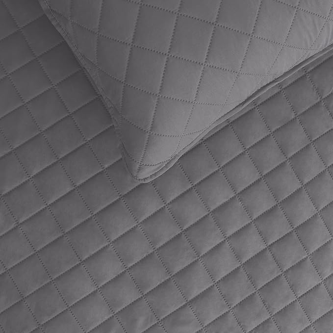 Easy-Going Twin Size Reversible Quilt Set with 1 Quilt and 1 Pillow Shams, Soft Bed Quilt Cover, Water Resistant Lightweight Microfiber Bedspread, Stain Resistant, Gray/Light Gray