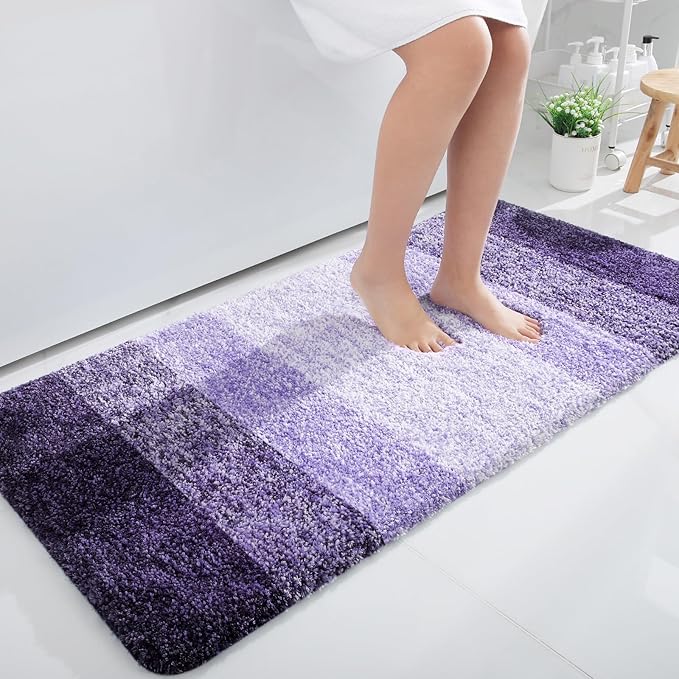 OLANLY Bathroom Runner Rugs 47x24, Extra Soft Absorbent Microfiber Bath Rugs, Rubber Backing, Quick Dry, Machine Washable Bath Mats for Bathroom Floor, Tub and Shower, Home Decor Accessories, Violet