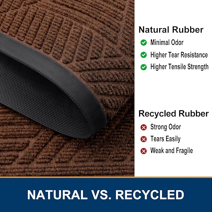 Smiry Front Door Mat Outside Entrance, Heavy Duty Sturdy Natural Rubber Doormat, Trap Dirt and Moisture, Easy Clean Low Profile Mats for Indoor Outdoor Entry, Irregular Triangle (29.5x17, Deep Coffee)