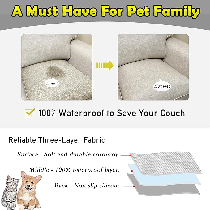 Couch Arm Covers, Waterproof Armrest Cover for Sofa, Armchair, Loveseat, Non-Slip Recliner Arm Cover, Sofa Arm Covers, Headrest Covers, Arm Chair Covers Set of 2 (Beige, 28"×24")