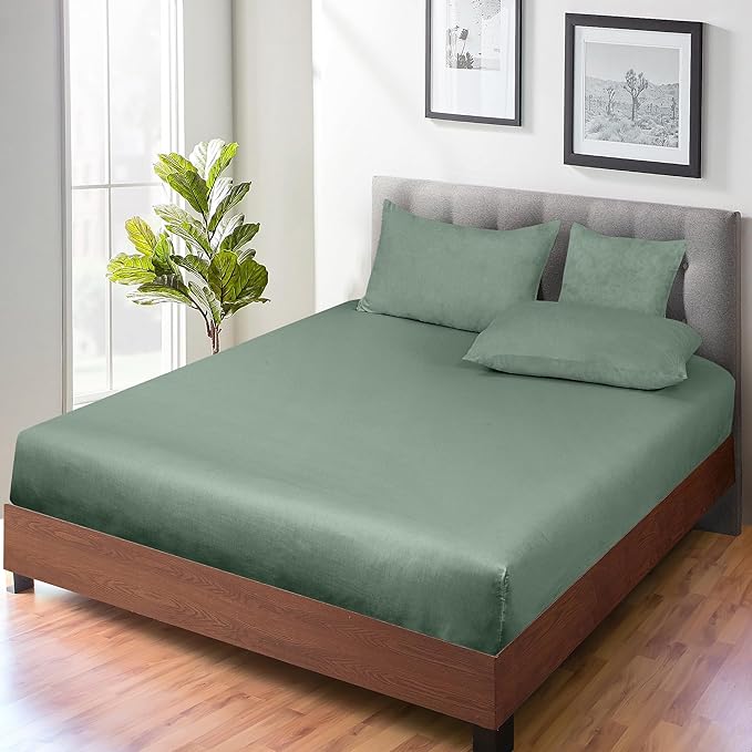 ROYALE LINENS 300 Thread Count 100% Long Staple Combed Cotton Fitted Sheet King - Super Soft Deep Pocket Bottom Sheet - Fitted Sheets Only - Elastic Sheets (King, Sage Green)