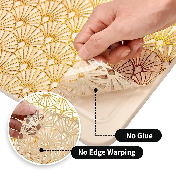Drawer and Shelf Liner for Kitchen Cabinet: 17 in X 30 Ft Waterproof Shelf Paper Non Adhesive Refrigerator Liners Golden Ginkgo Leaf Easy Liners for Bathroom with Knife Tape Measure