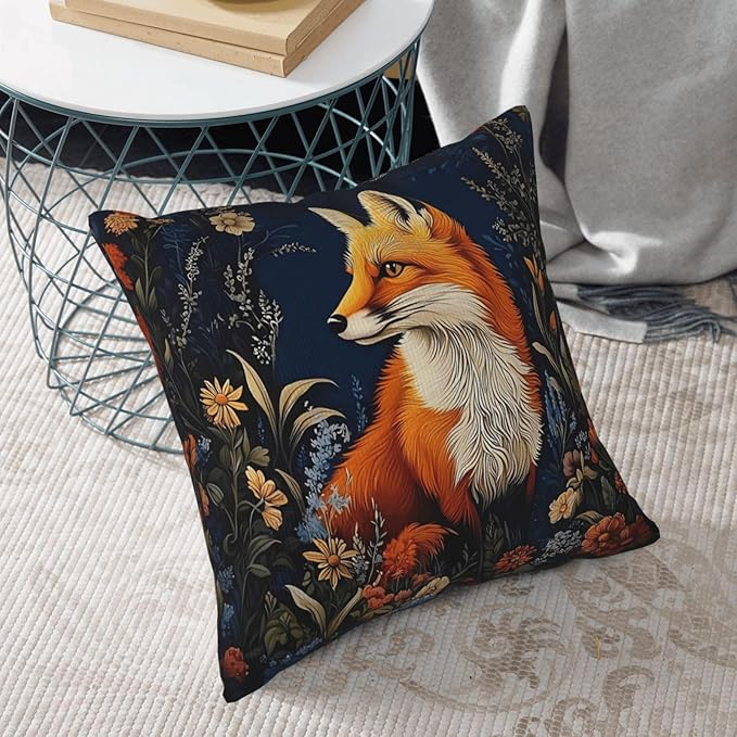 William Morris Abstract Vintage Floral Fox Design 18x18 inches Throw Pillow Covers Square Pillowcases Decor for Bed Couch Sofa Living Room Cushion Covers