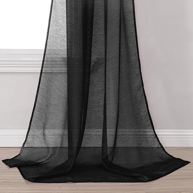 DONREN Jet Black Window Scarf Curtains for Outdoor Decoration - Add Luxury Beautiful Elegant Effect to Curtain Panels (1 Panel, 34 x 216 Inches Long)