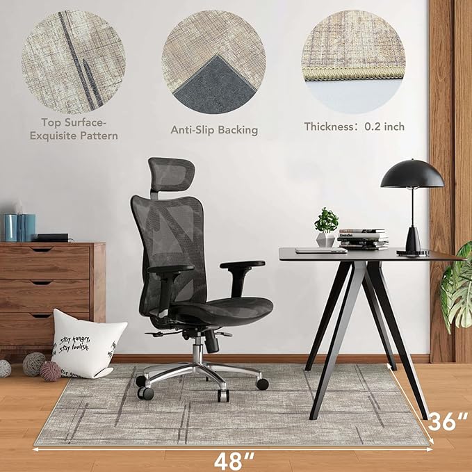 Office Chair Mat for Hardwood Floor&Tile Floor,36"X 48" Heavy Duty Desk Chair Mat for Hard Floors,Under Desk Rug for Rolling Computer Chair,Anti Slip,Low Pile Carpet Floor-Khaki