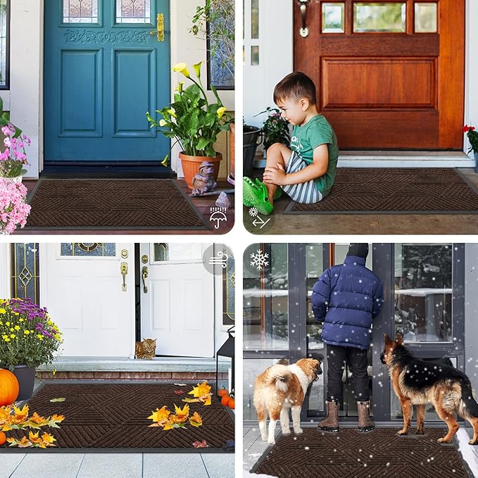 Smiry Front Door Mat Outside Entrance, Heavy Duty Sturdy Natural Rubber Doormat, Trap Dirt and Moisture, Easy Clean Low Profile Mats for Indoor Outdoor Entry, Irregular Triangle (71x47, Dark Brown)