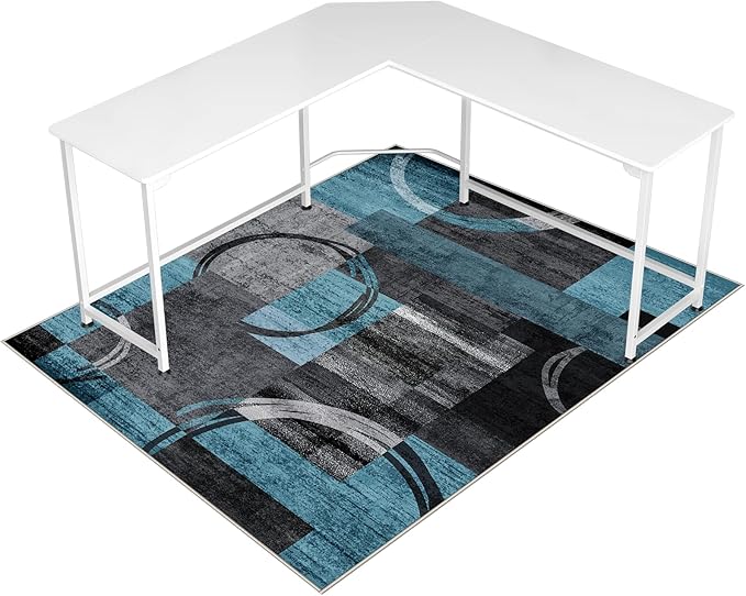 Office Chair Mat for Hardwood Floor&Tile Floor,48"X 60" Heavy Duty Desk Chair Mat for Hard Floors,Under Desk Rug for Rolling Computer Chair,Anti Slip,Low Pile Carpet Floor-Geo Blue Gray