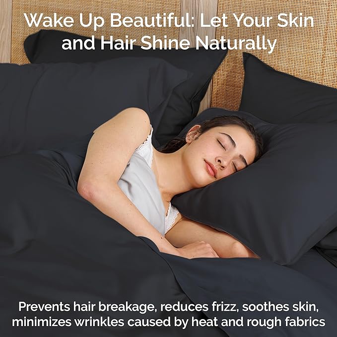 Duvet Cover Set - 100% Viscose Derived from Bamboo Duvet Cover King Size, 3 PC Luxury Cooling Duvet Cover for Hot Sleepers, Buttery Soft Comforter Cover & 2 PC King Pillowcases, Charcoal