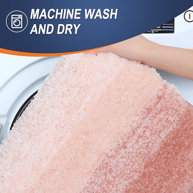 OLANLY Bathroom Rugs Mat 24x16, Extra Soft Absorbent Microfiber Bath Rugs, Rubber Backing, Quick Dry, Machine Washable Bath Mats for Bathroom Floor, Tub and Shower, Home Decor Accessories, Peach