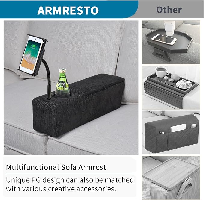 Multifunctional Sofa Armrest, Couch Armrest with Wireless Charge Stand, Removable Couch Caddy with Storage,Including LED Reading Light, Midnight