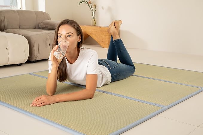MustMat Tatami Mat Japanese Floor Mattress Queen Size Tatami Bed Folding Mattress Rush Grass (Queen)