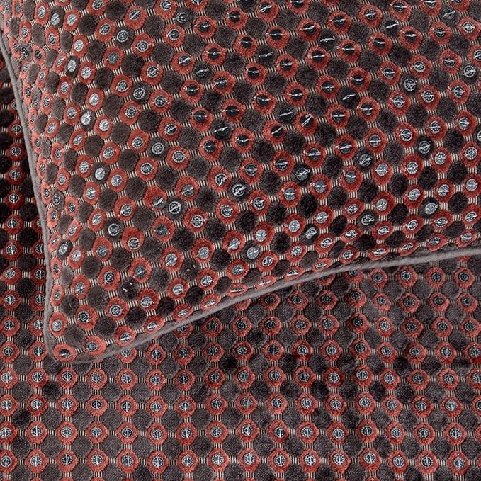 The HomeCentric Grey Bed Runner, Twin Size 53"x18" Decorative Bed Runner with Matching Pillow Cover, Peach & Grey Velvet Bed Scarf in Sequins Embroidery - Ditto Dots