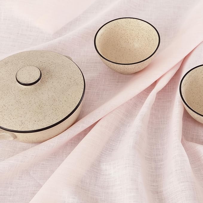 Solino Home Linen Pink Table Runner 90 Inches Long - 100% Pure Linen Hemstitch 14 x 90 Inch Table Runner for Dining, Christmas - Classic Hemstitch