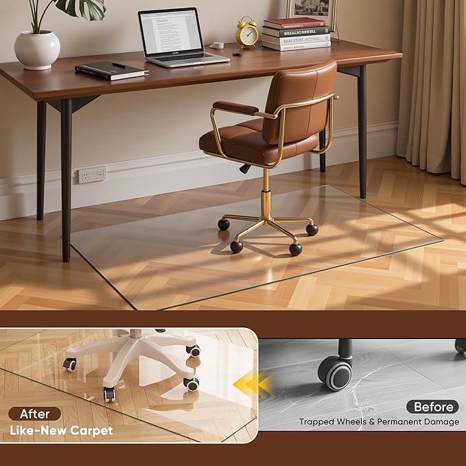 Antok Tempered Glass Chair Mat, 28"x42" Office Chair Mat for Carpet & Hardwood Floors, Heavy Duty 0.2" Desk Chair Mat for Smooth Rolling at Home or Office